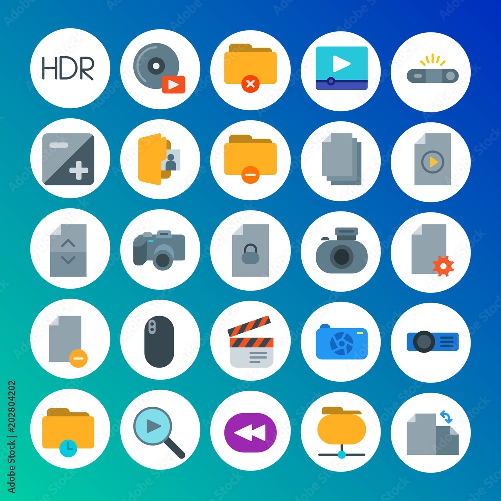 Modern Simple Set of folder, video, photos, files Vector flat Icons. Contains such Icons as close, network, hdr, music, technology, cd and more on gradient background. Fully Editable. Pixel Perfect Modern Simple Set of folder, video, photos, files Vector flat Icons. Contains such Icons as close, network, hdr, music, technology, cd and more on gradient background. Fully Editable. Pixel Perfect