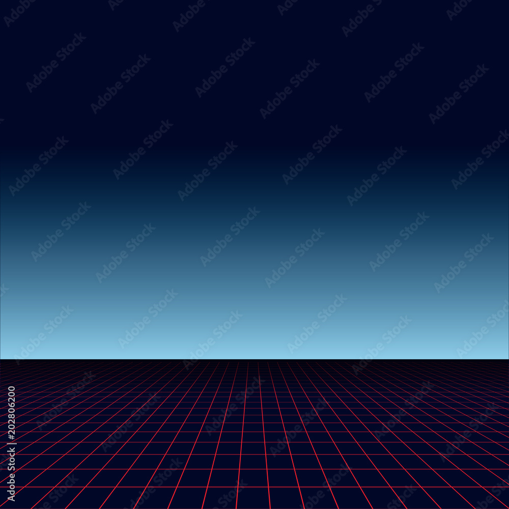 80s sun landscape futuristic. Sci-fi background 80s style. Use for any print design in 80s style