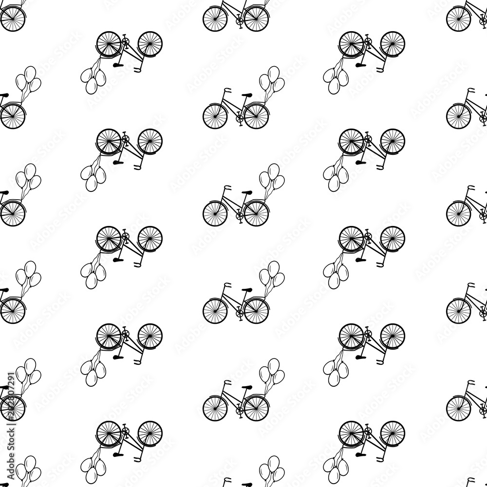 Bicycle with balloon seamless pattern on white background for textile, fabric, wrapping paper Bicycle with balloon seamless pattern on white background for textile, fabric, wrapping paper