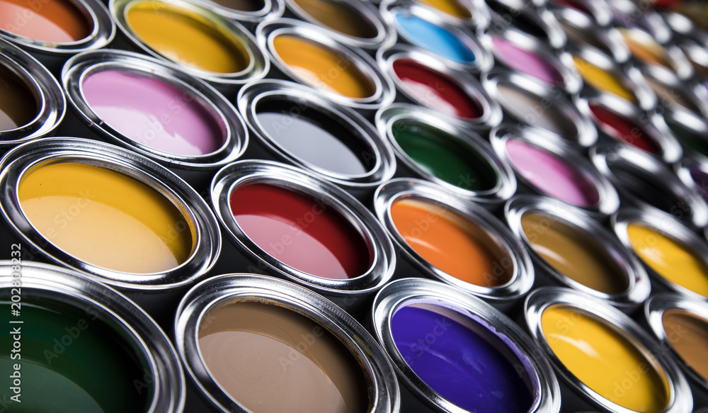 Fototapeta premium Background from multi color cans of paint