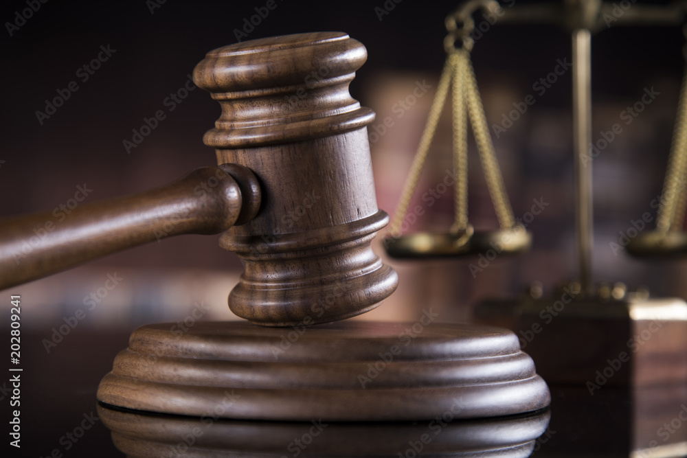 Law wooden gavel barrister, justice concept, legal system concept 
