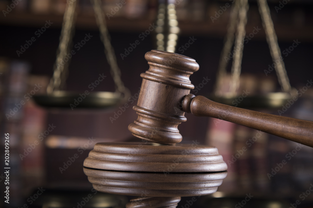 Mallet, legal code and statue of justice, Law concept Mallet, legal code and statue of justice, Law concept