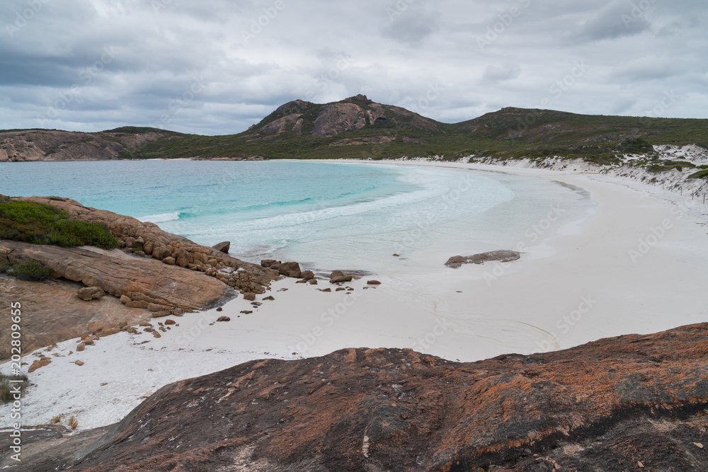 White beach of Thistle Cove on an overcast day, one of the most beautiful places in the Cape Le Grand National Park, Western Australia