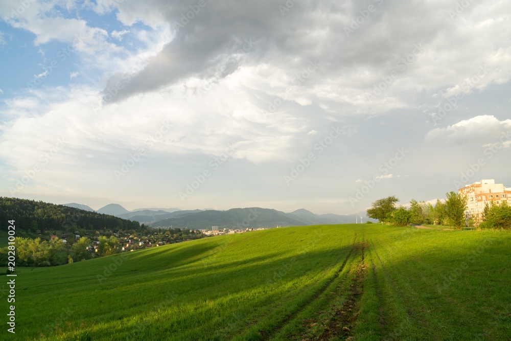 Sunrise and sunset over the hills and town. Slovakia Sunrise and sunset over the hills and town. Slovakia