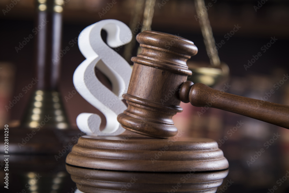 Mallet, Law, legal code of justice concept, paragraph sign Mallet, Law, legal code of justice concept, paragraph sign