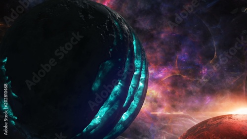 Fototapeta Naklejka Na Ścianę i Meble -  Flying through Star fields in space near a planet