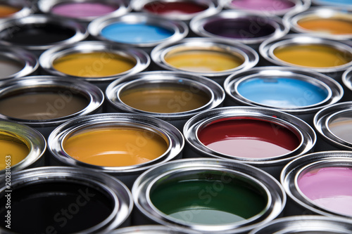 Colorful paint cans set