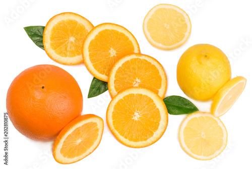 Oranges and lemons isolated on white