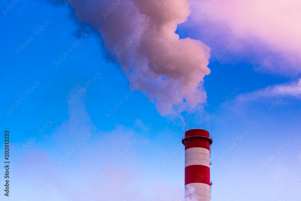 Pipe thermal power plant with white smoke