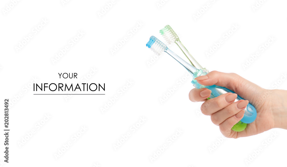 Two travel toothbrush in hand pattern Two travel toothbrush in hand pattern