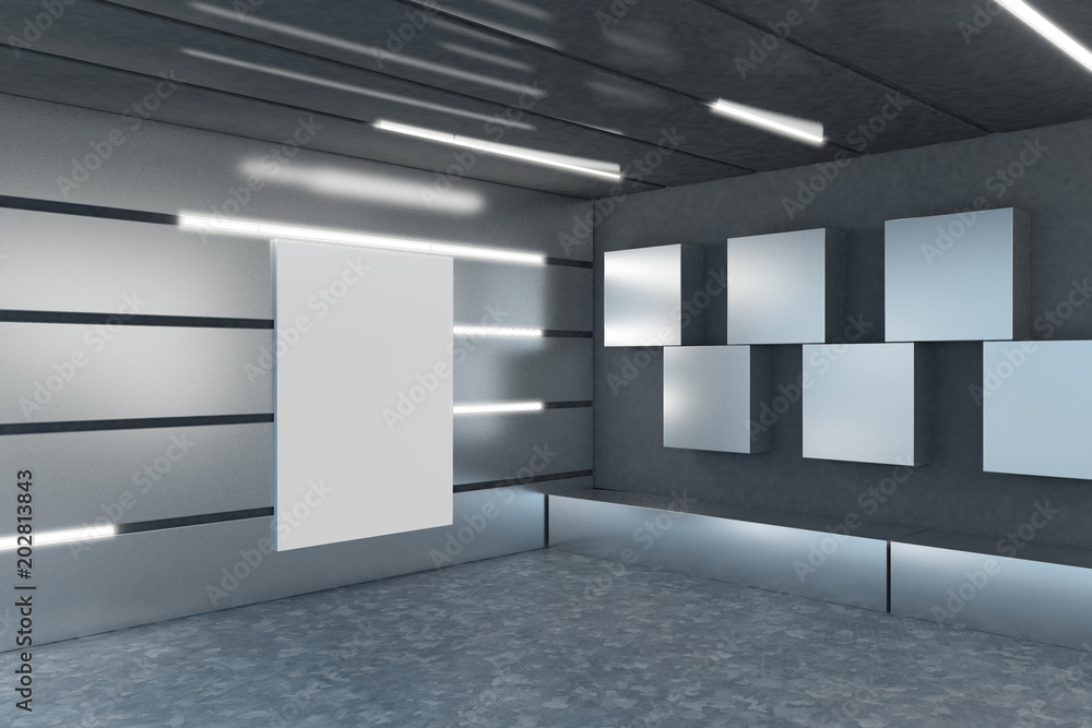 Modern garage interior with poster Modern garage interior with poster
