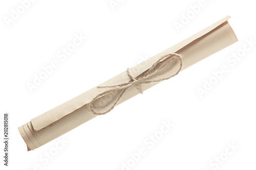 Vintage rolled document isolated on white