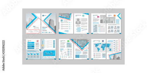 Brochure creative design. Multipurpose template with cover, back and inside pages. Trendy minimalist flat geometric design. Vertical a4 format.