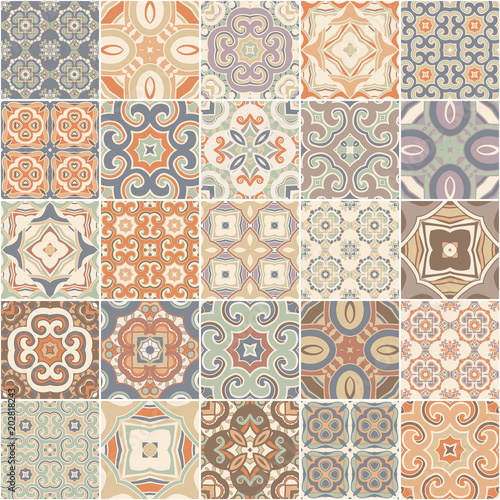 Patchwork seamless pattern. tiles azulejos. Vector.