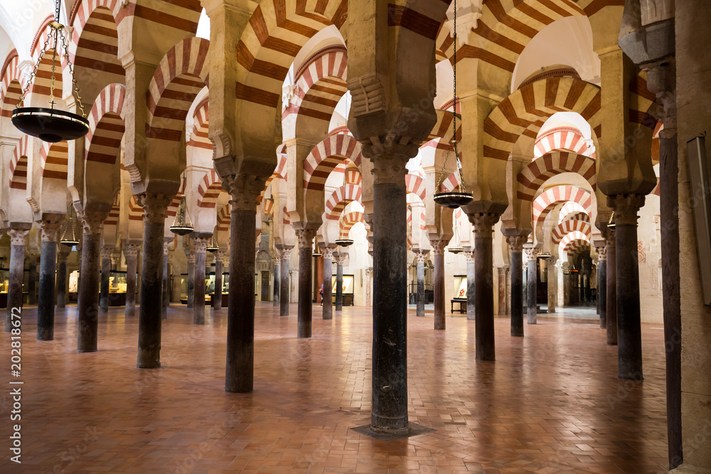La Mezquita Cathedral in Cordoba, Spain. The cathedral was built inside of the former Great Mosque.