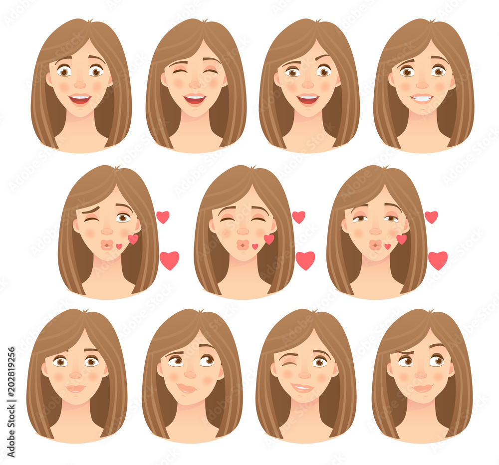 emotions of womans face set emotions of womans face set