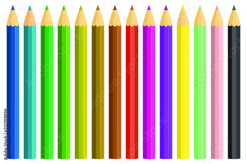 Set of realistic 3d wooden colored pencils. Set of pencils for school vector illustration.