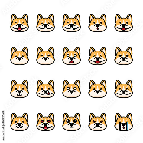 Color line icon set of Corgi Dog Emoji Emoticon Expression. Pixel perfect icons
