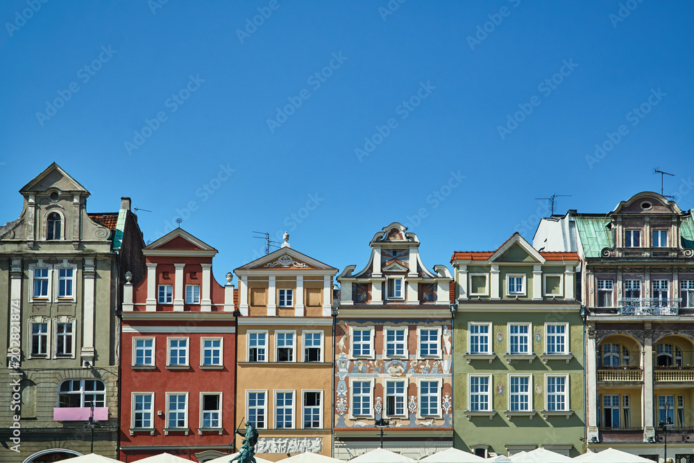 Facades of historic tenements in the Old Market Square in Poznań.