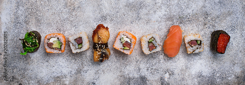 Sushi roll set on light background 