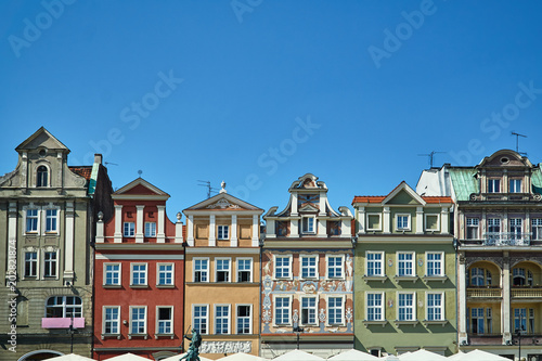 Facades of historic tenements in the Old Market Square in Poznań.