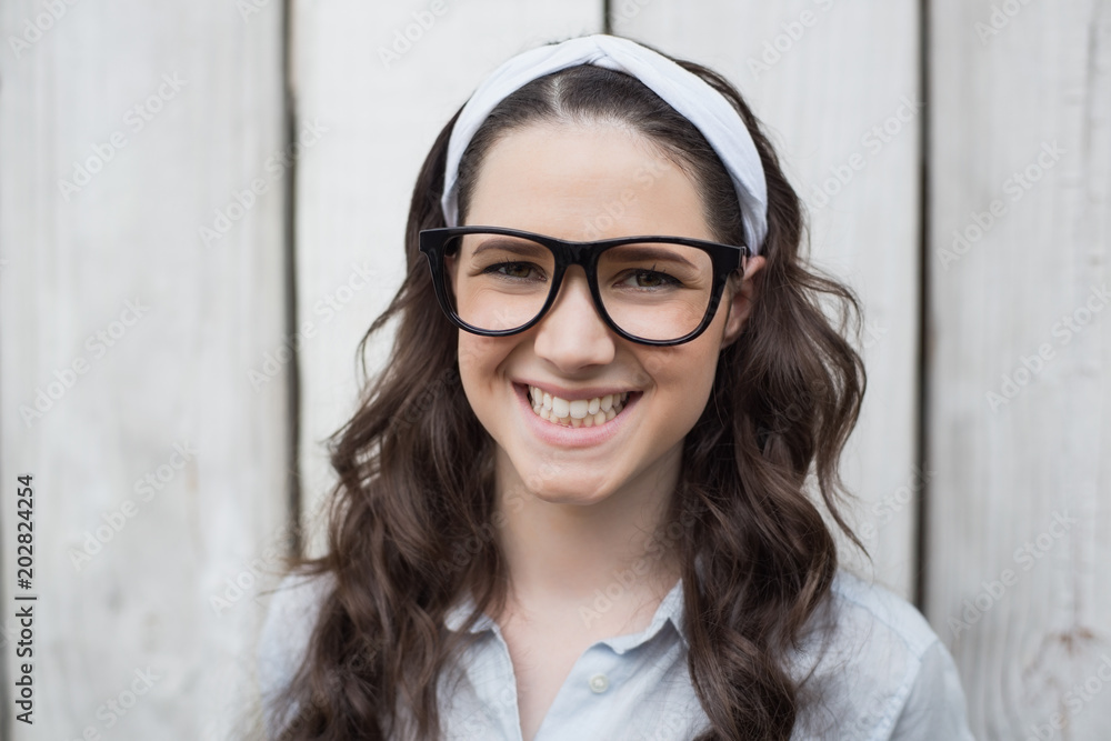 Cheerful trendy woman with stylish glasses posing Cheerful trendy woman with stylish glasses posing