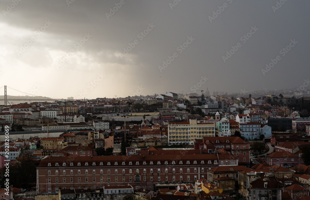 Lisbon panorama in the rain