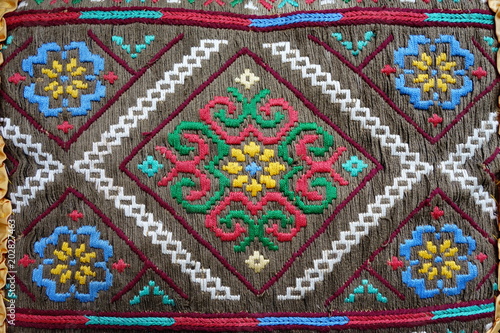 The patterns on the pillow. Hutsul embroidery
