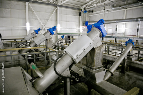 Wastewater treatment plant. Filter equipment for sewage treatment from solid impurities  photo