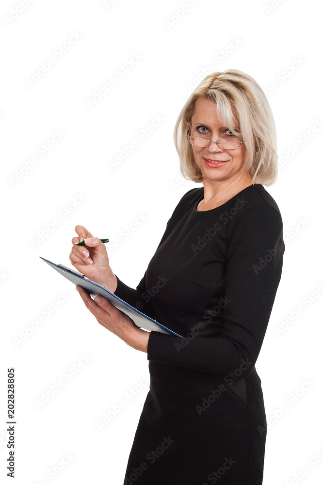 Portrait of a mature business woman with documents in hand Portrait of a mature business woman with documents in hand