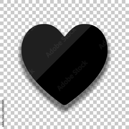Simple heart icon. Black glass icon with soft shadow on transparent background