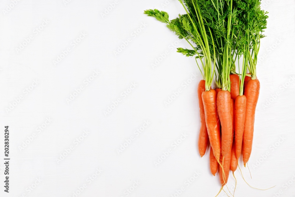 Bunch of carrots on the white background isolated - obrazy, fototapety, plakaty 