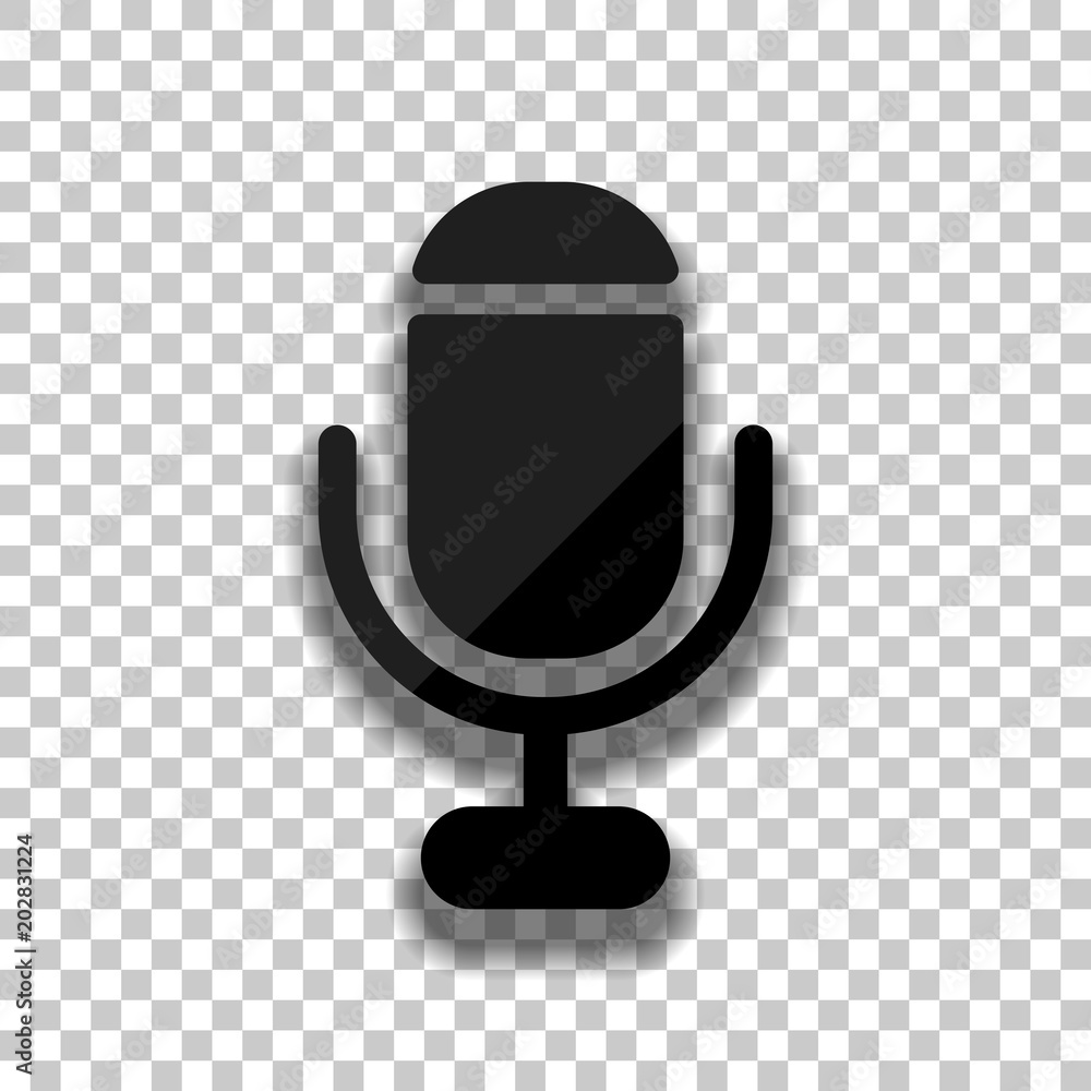 microphone. simple silhouette. Black glass icon with soft shadow on transparent background microphone. simple silhouette. Black glass icon with soft shadow on transparent background