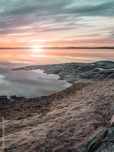 Sunset over Vänern at Ekudden Camping, Mariestad, Sweden photo