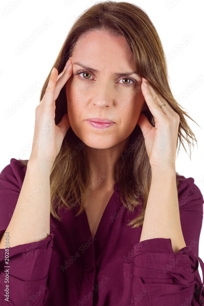 Pretty brunette with headache Pretty brunette with headache
