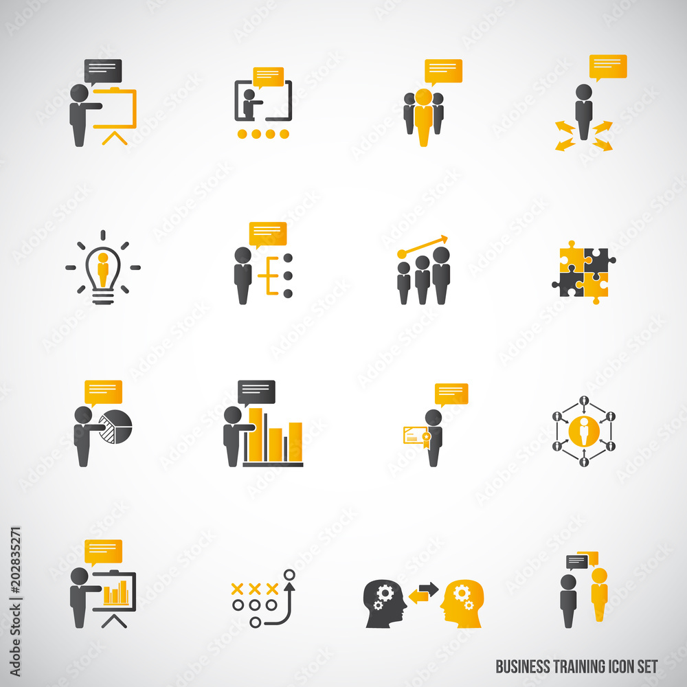 Business training icon set Business training icon set