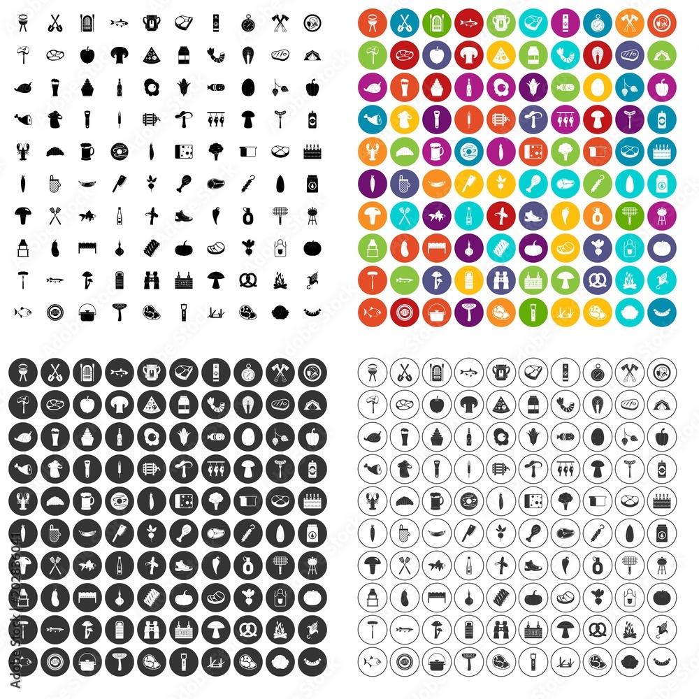 100 barbecue icons set vector in 4 variant for any web design isolated on white