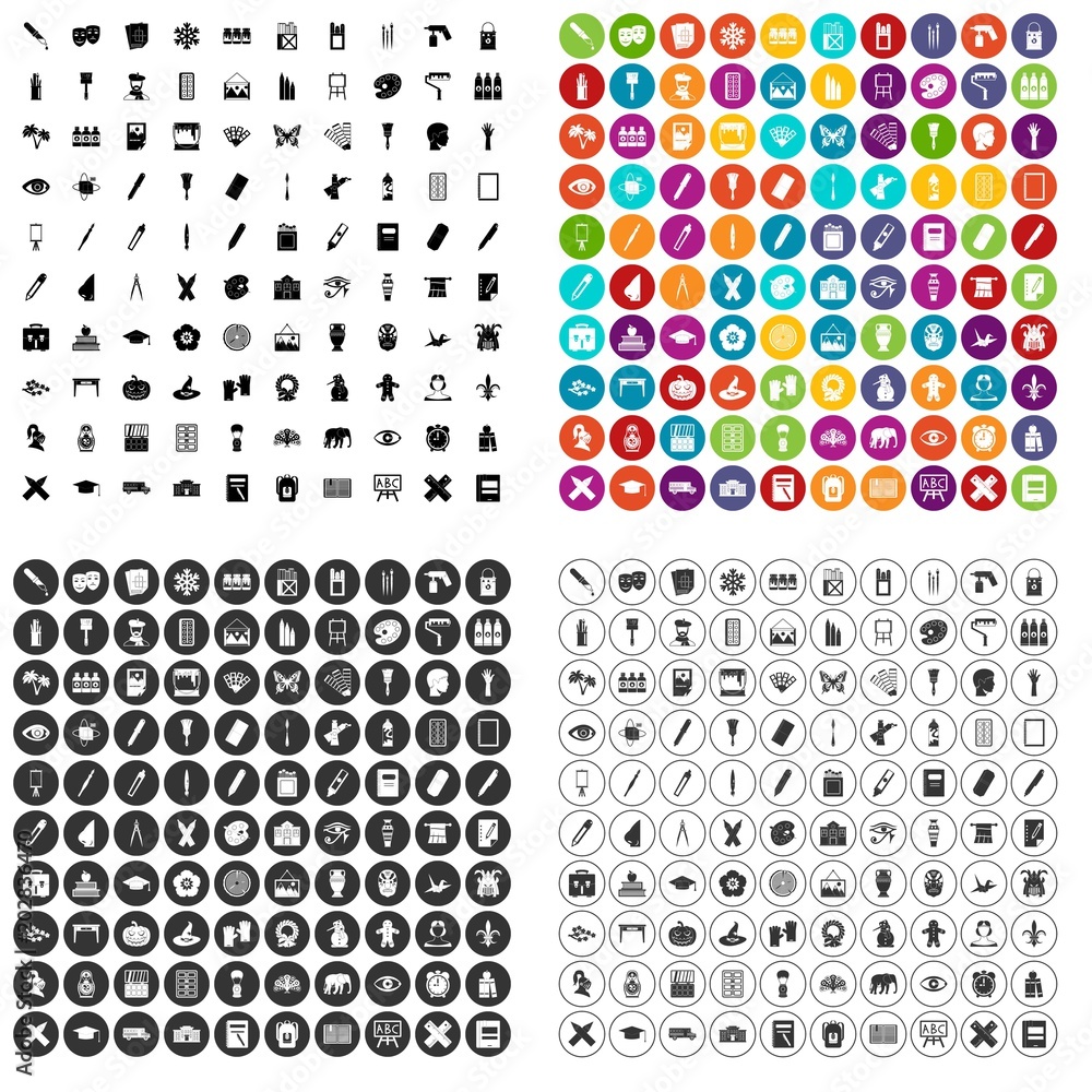 100 paint school icons set vector in 4 variant for any web design isolated on white 100 paint school icons set vector in 4 variant for any web design isolated on white