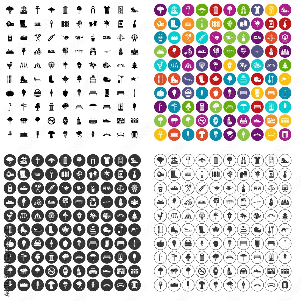 100 park icons set vector in 4 variant for any web design isolated on white