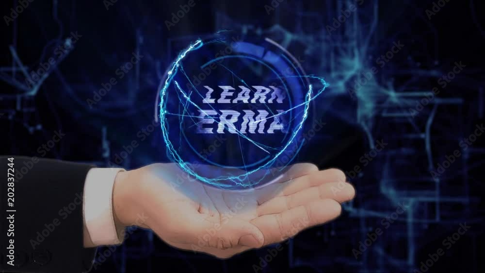 Painted hand shows concept hologram Learn German on his hand. Drawn man in business suit with future technology screen and modern cosmic background Painted hand shows concept hologram Learn German on his hand. Drawn man in business suit with future technology screen and modern cosmic background