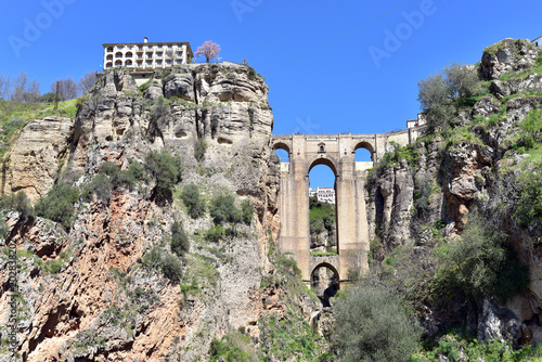 The Puente Nuevo bridge over Guadalevin River in El Tajo gorge, Ronda, Malaga province, Andalusia, Spain, Europe