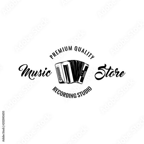 Classical bayan (accordion) icon. Music store label logo. Recording studoi. Vector.