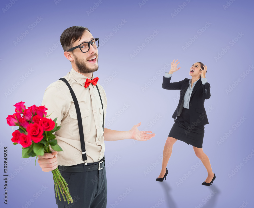 Εκτύπωση καμβά Angry businesswoman gesturing against purple vignette