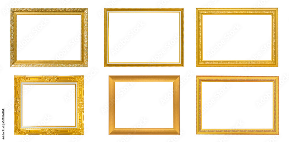 Fototapeta premium Set of 6 Gold frame for painting or picture on white background