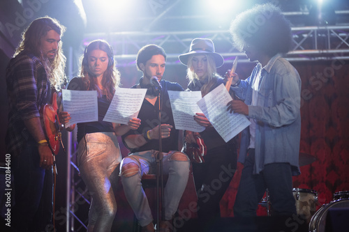 Musicians practicing at nightclub