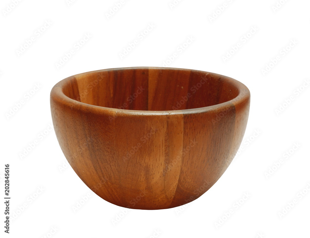 Empty natural brown round wooden bowl isolated on white background Empty natural brown round wooden bowl isolated on white background