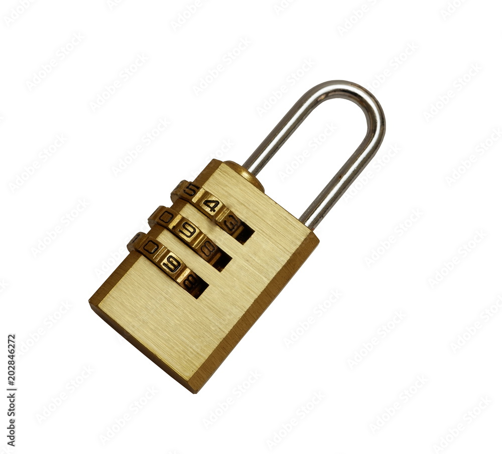 golden padlock with pass code,combination padlock top view isolated on white background golden padlock with pass code,combination padlock top view isolated on white background