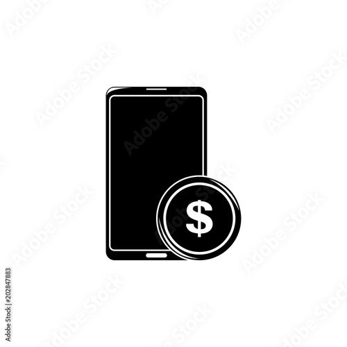 mobile phone and a penny dollar icon. Element of finance illustration. Premium quality graphic design icon. Signs and symbols collection icon for websites, web design, mobile app