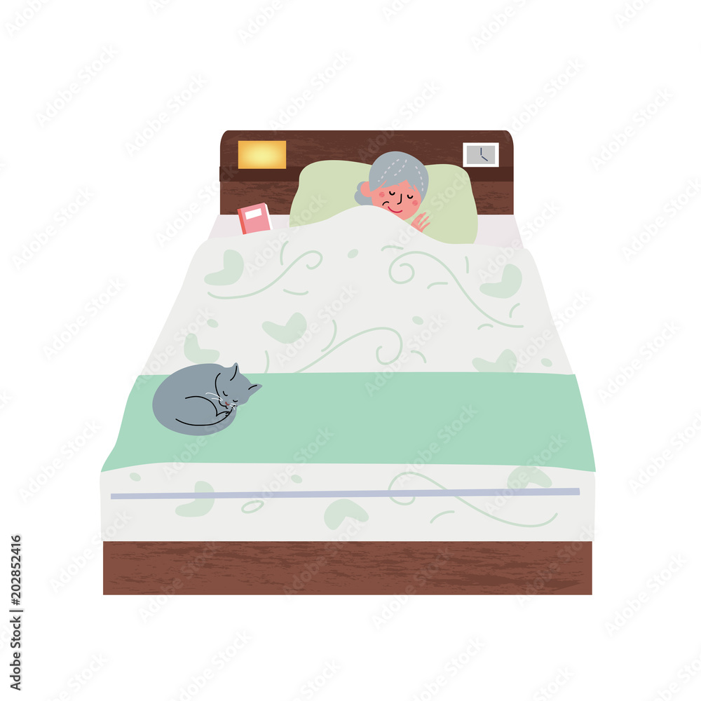 Φωτογραφία ベッドで眠る　シニア　女性　イラスト