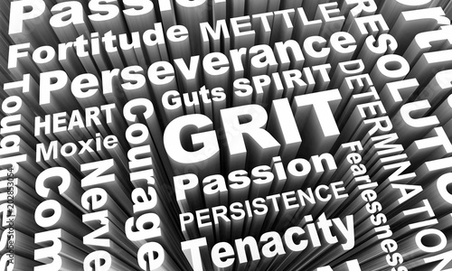 Grit Passion Perseverance Persistence Word Collage 3d Illustration photo